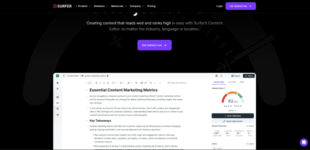 Surfer SEO Content Optimization Dashboard based on Surfer SEO vs SEMrush
