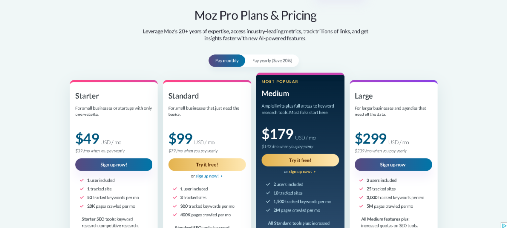Woorank vs. Moz: Moz Pricing Plans Comparison