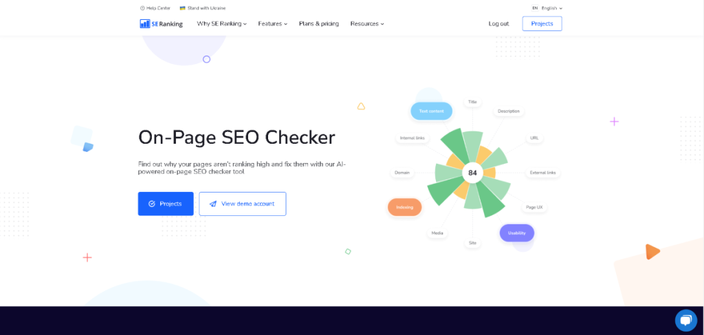 SE Ranking vs. Ahrefs: Content Insights. SE Ranking On-Page SEO Checker tool interface