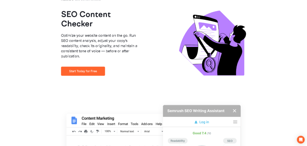 Semrush vs Serpstat: SEMrush SEO Content Checker displaying keyword optimization recommendations and content score.
