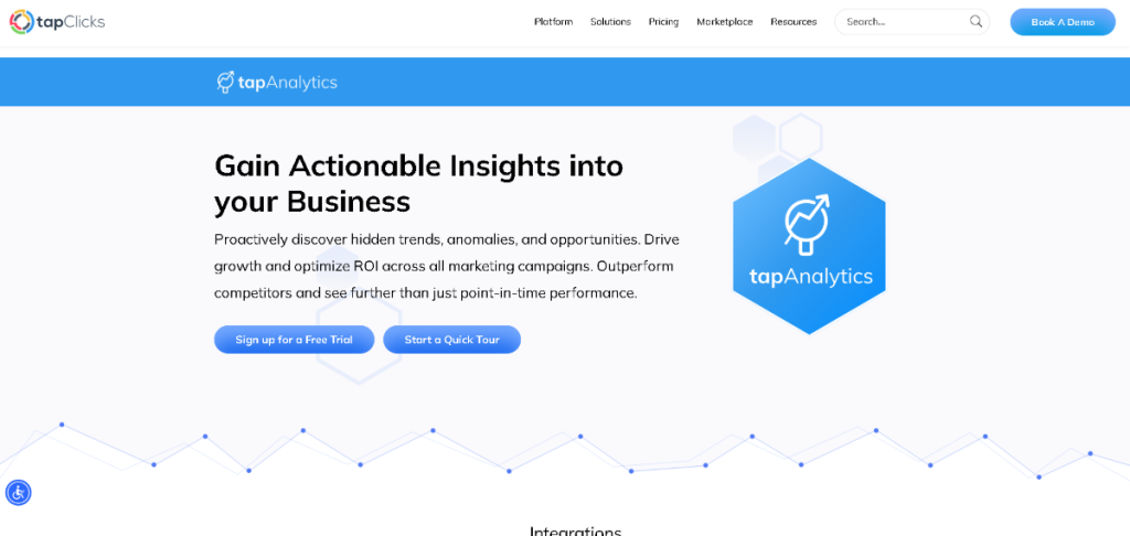 Agency Analytics vs TapClicks: TapClicks data analytics tools showcasing key features and metrics.