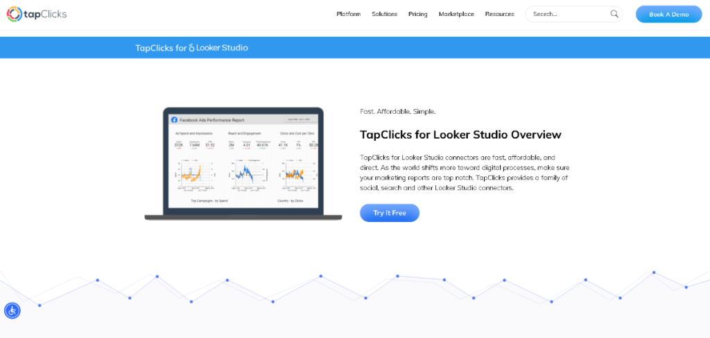 Agency Analytics vs TapClicks: TapClicks data visualization capabilities displaying charts and graphs.