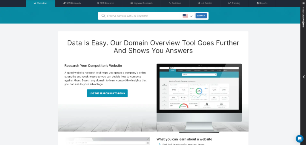 SpyFu vs Moz: Comprehensive Comparison for SEO Success (2024)SpyFu overview interface with competitor analysis and domain metrics.
