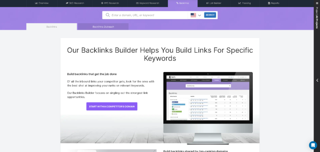 SpyFu vs SEMrush: SpyFu backlink analysis interface displaying backlink data for a website.