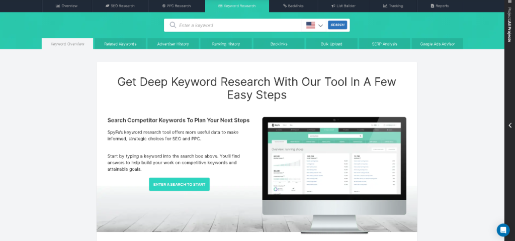 SpyFu vs SEMrush: SpyFu keyword overview interface showing search metrics and keyword analysis.