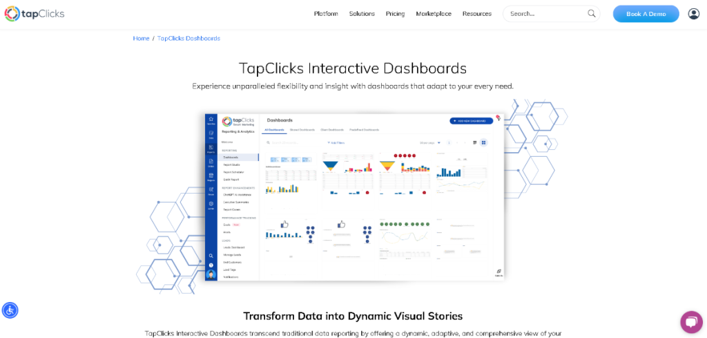 TapClicks review: TapClicks interactive dashboard displaying real-time marketing performance data