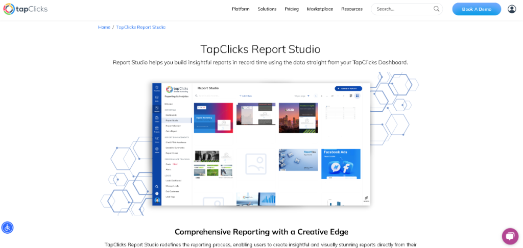 TapClicks review: TapClicks Report Studio showcasing customizable reporting templates